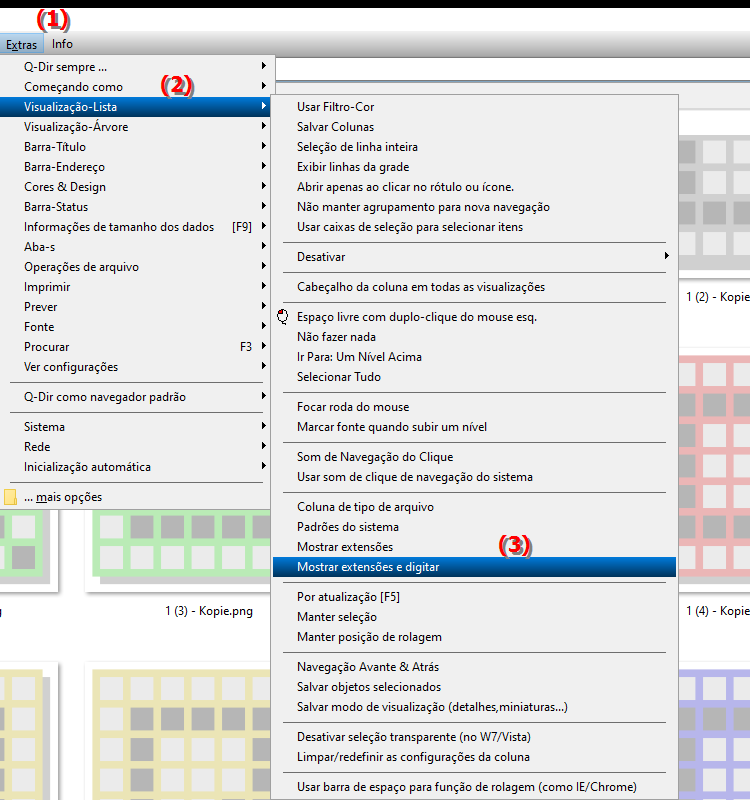 Coluna de tipo de arquivo para exibir extensões e tipos de arquivo